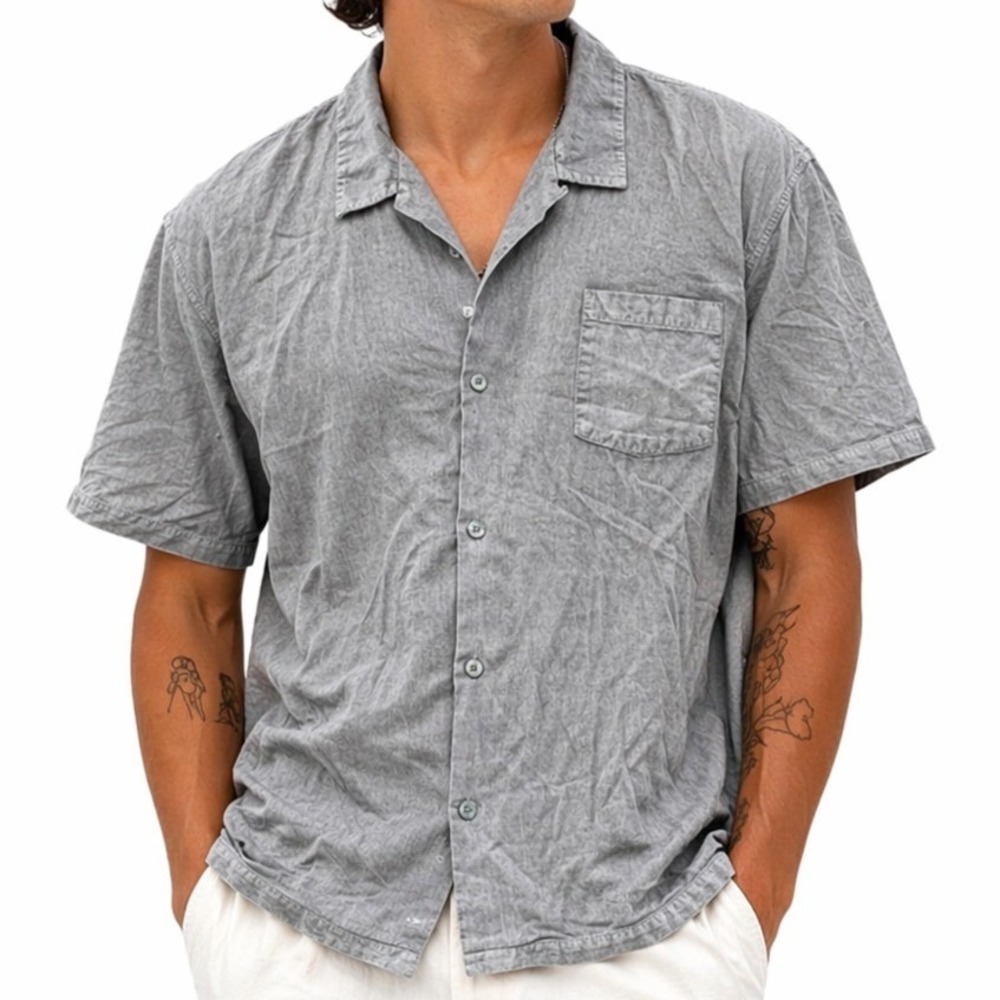 Tommy Bahama Shirt Mens 3XL Grey Tropical Silk Short Sleeve Coastal Luxury Beach